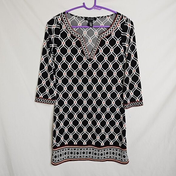 WHITE HOUSE BLACK MARKET  Dress BLACK WHITE size XXS Retro 60's 70's Hippie Cute - Picture 2 of 6